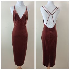 Cotton candy Velvet Form fitted dress - Camel brown